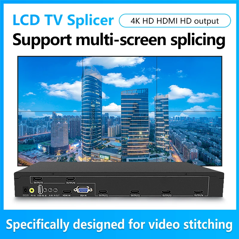 2x3 Video Wall Controller 4K Processor MultiScreen Stitching 3840x2160P60Hz 1 Input 6 Out TV Splicing Box Splicer 180° Flip