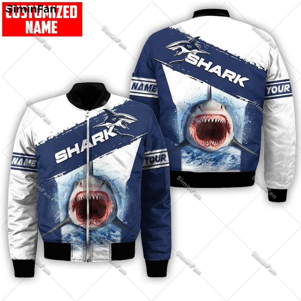 Love Shark 3D All Over Printed Bomber Jacket Men Winter Quilted Cotton Coat Unisex Windproof Outwear Female Top Flight Jackets