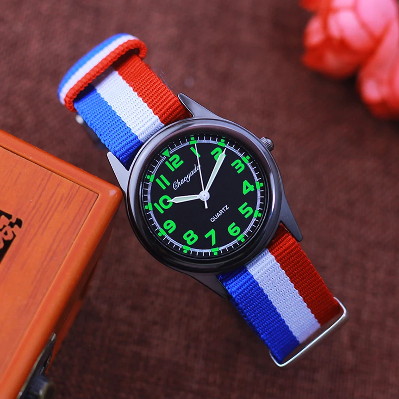 Chaoyada Woman Man Color Stripe Canvas Strap Wrist Watches Children Child Boys Girls Students Fluorescent Digital Test Watches