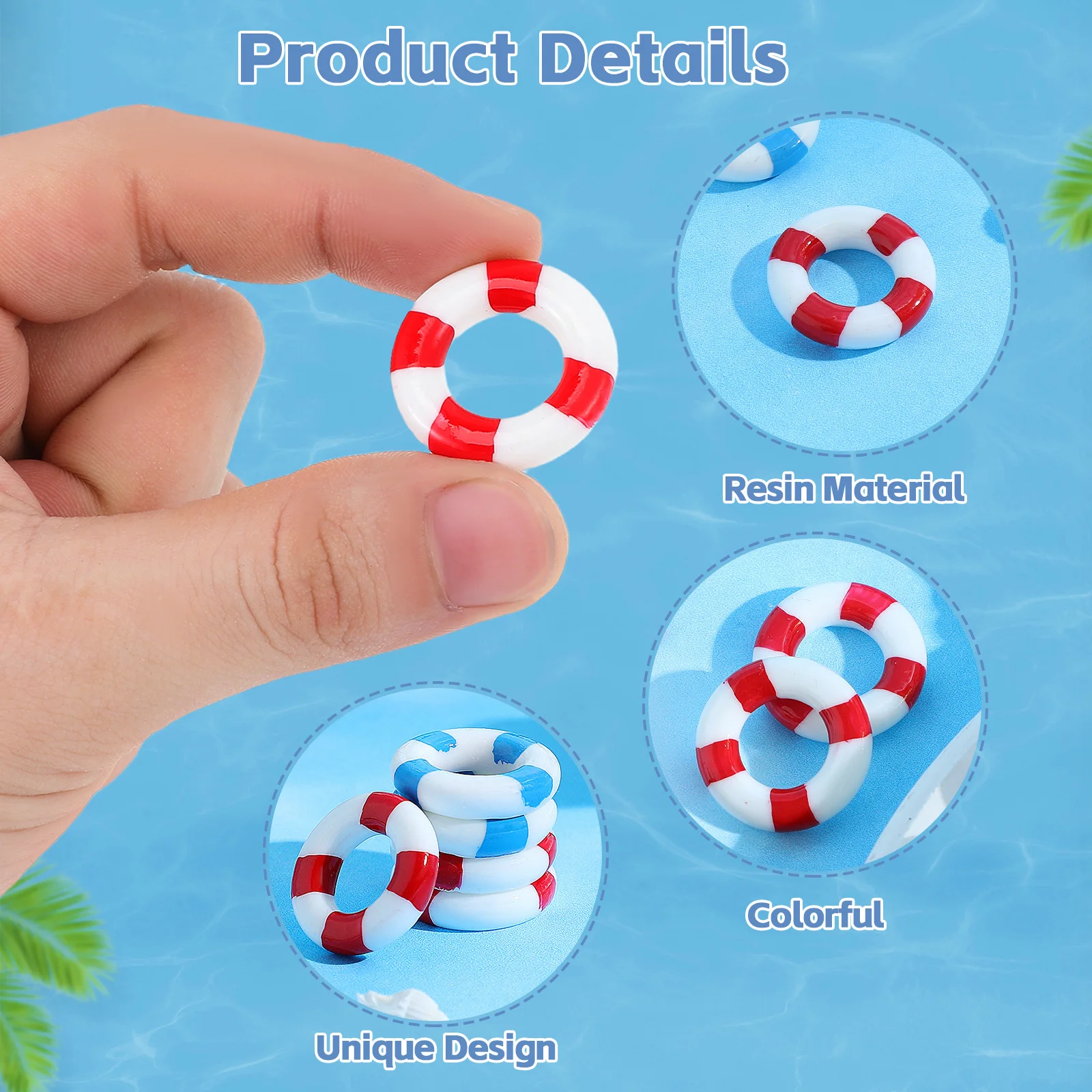 Anel de bóia salva-vidas em miniatura, 10 peças, micro paisagem, anel de natação, decoração náutica, brinquedo artesanal leve e fofo para decoração de escritório doméstico