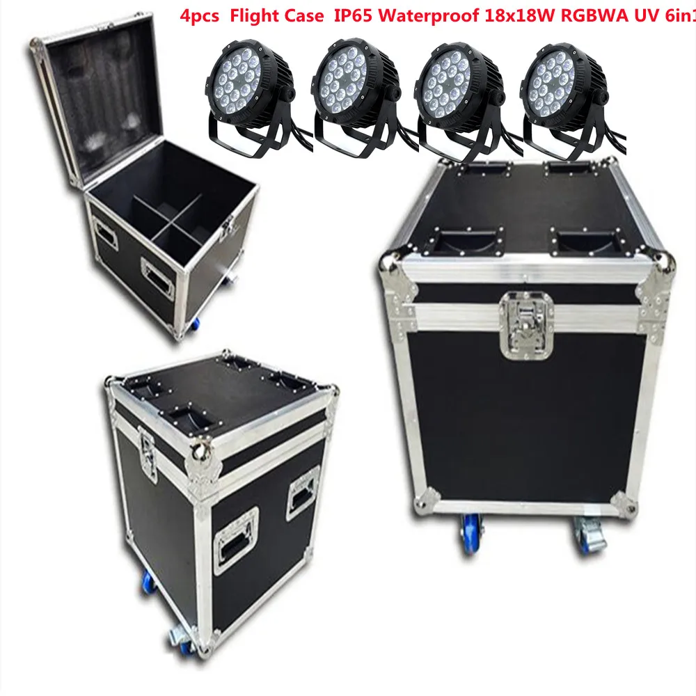 

4pcs Flight Case IP65 Waterproof 18x18W RGBWA UV 6in1 Led Par Light DMX Control Professional Stage DJ Equipment Disco Lights