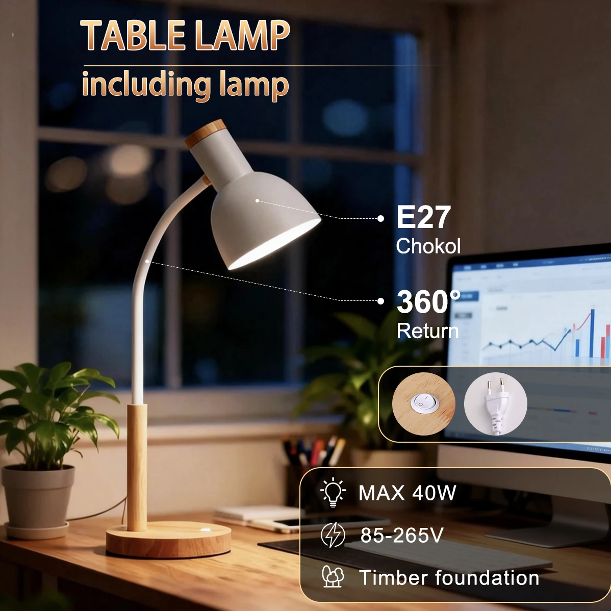 

LED Table Lamp E27 Led Desk Lights Replaceable Bulb Bedside Lamps Mood Lights For Bedroom Office Study Reading Lighting Fixture