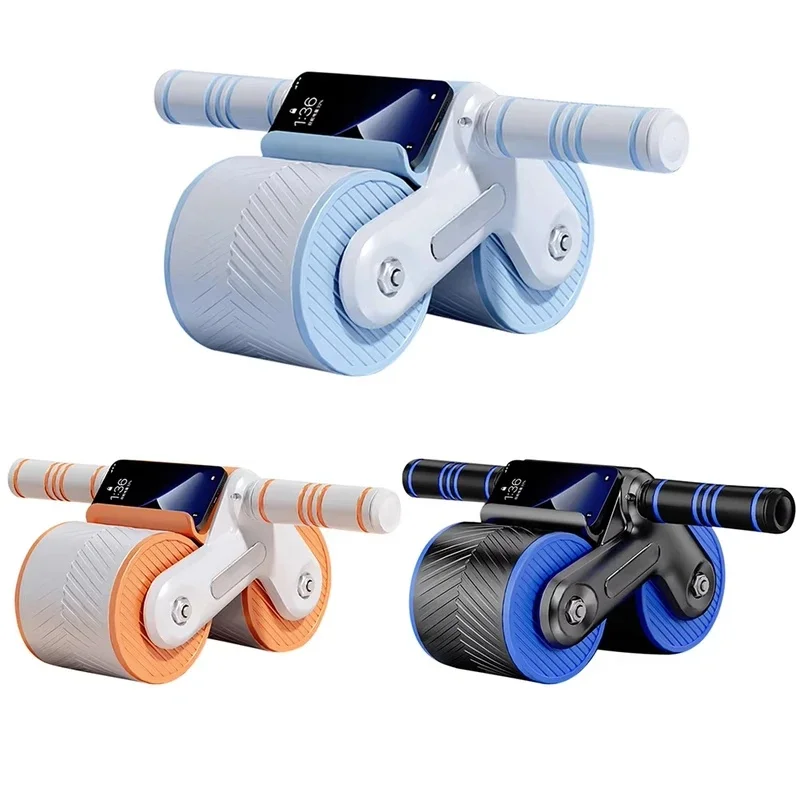 Auto-Rebound Double-Wheel Ab Roller with Phone Holder, Non-Slip Core Trainer for Home Workout Beginners