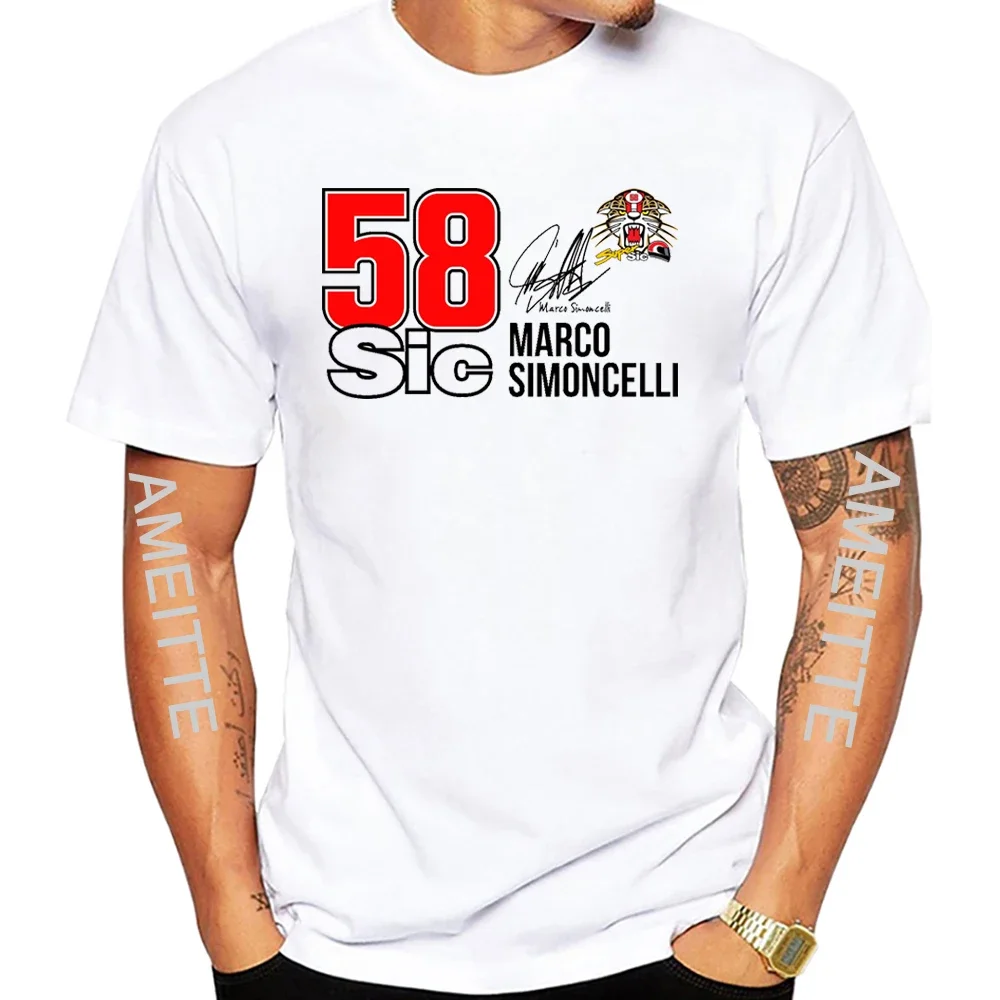 Legend Motorcyclist Marco Simoncelli 58 GP Race T-Shirt New Men Short Sleeve Sport Hip Hop Boy Casual Tees Mans White Print Tops