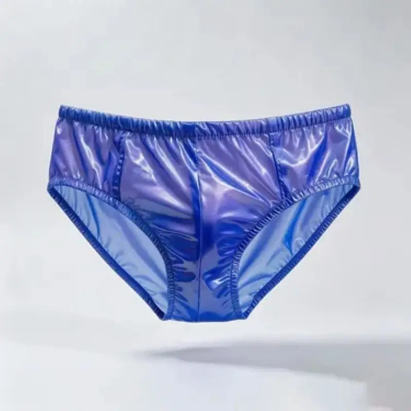 Men's Sexy Glossy Sheer PVC Briefs, Silent Waterproof Stain Resistant Underwear, Soft Shiny Convex Pouch Close-fitting Panties