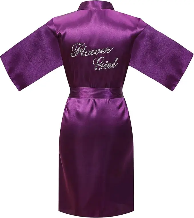 

Шелковистое атласное однотонное короткое кимоно для девочек-цветочниц для свадьбы, дня рождения, спа-цены