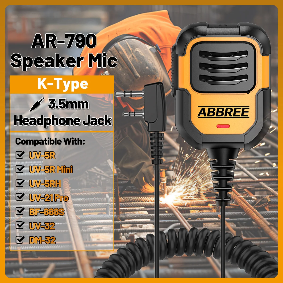 ABBREE AR-790 Microphone Speaker MIC IP54 for Baofeng UV5R UV 5R MINI UV 5RH UV 13 PRO UV 21 PRO UV32 K-Type Walkie Talkie