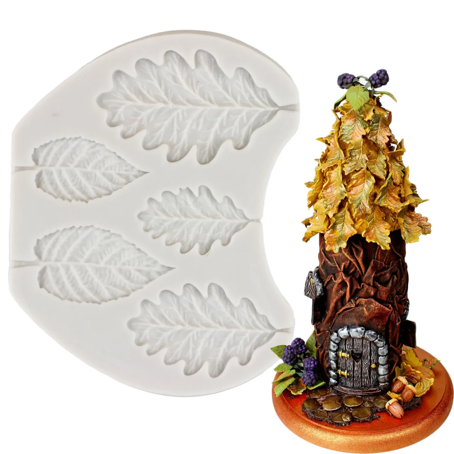 DIY Tree Leaf Press Silicone Mold Cake Border Fondant Molds Cake Decorating Tools 3D Leaves Chocolate Candy  Clay Moulds