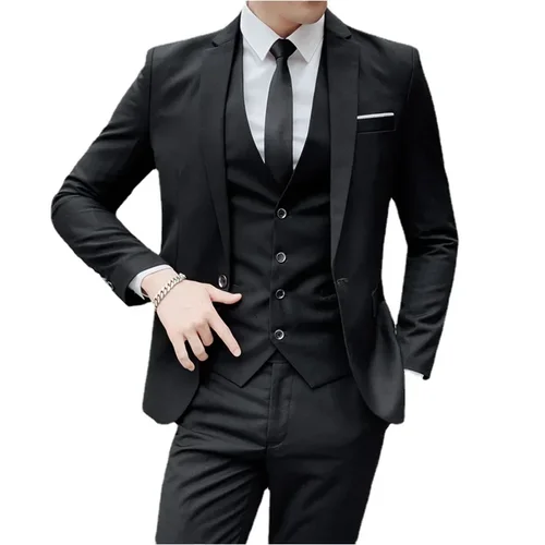 Imagen 2 del producto S-9XL nuevo (Blazer + chaleco + pantalones) vestido Formal profesional de caballero de negocios a la moda para hombre versión coreana traje de banquete 6XL