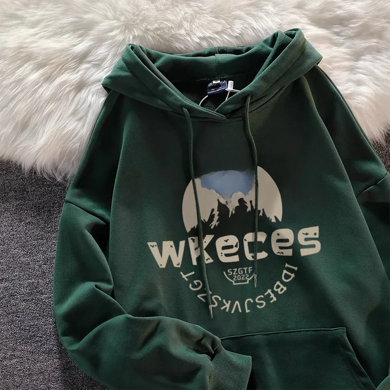 American Streetwear Oversize Plus size Retro Green Hoodie Women Ins Trendy Autumn and Winter Fleece-lined Hoodie