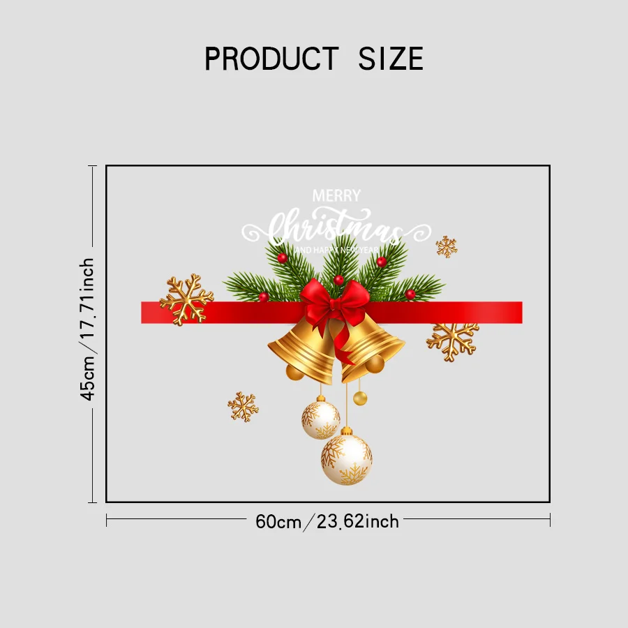 1 Piece of 45Cm*60Cm Christmas Window Sticker with a Bell Design Waistline Glass Decal Suitable for Holiday Party Atmosphere Decoration and Arrangement, a Whole Sheet of Static Cling Window and Door Sticker