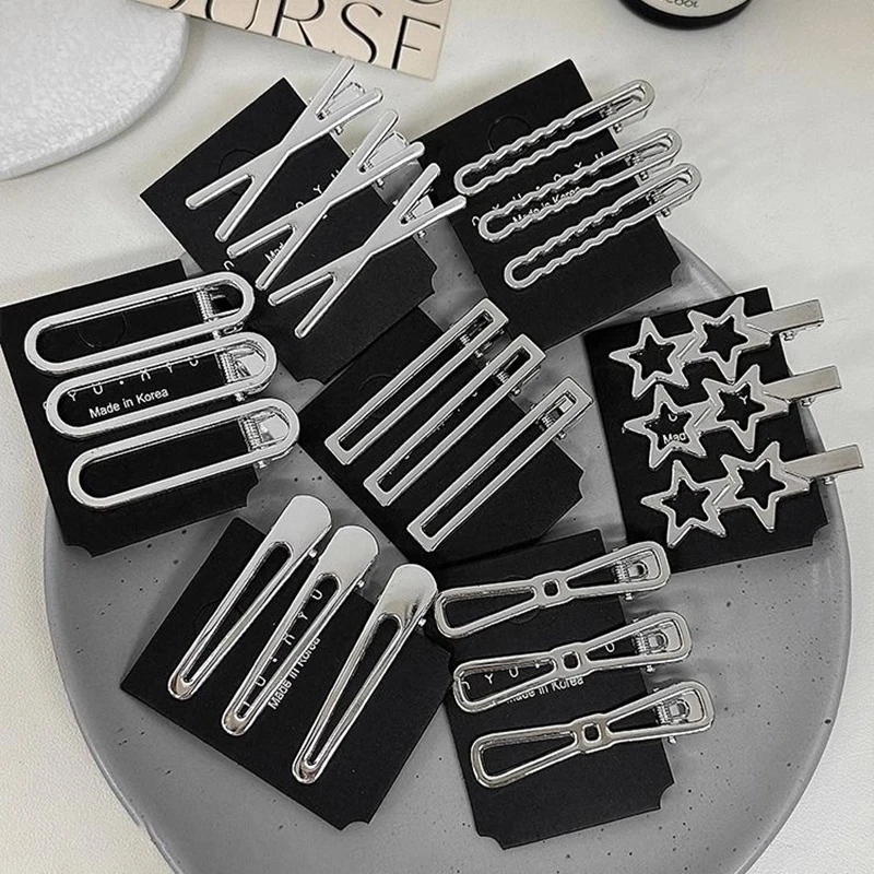 3/24Pcs Girls Hair Accessories Silver Y2k Hair Clips For Women Elegant Metal Duckbill Clip Gilrs Hairpins Side Bangs Barrettes