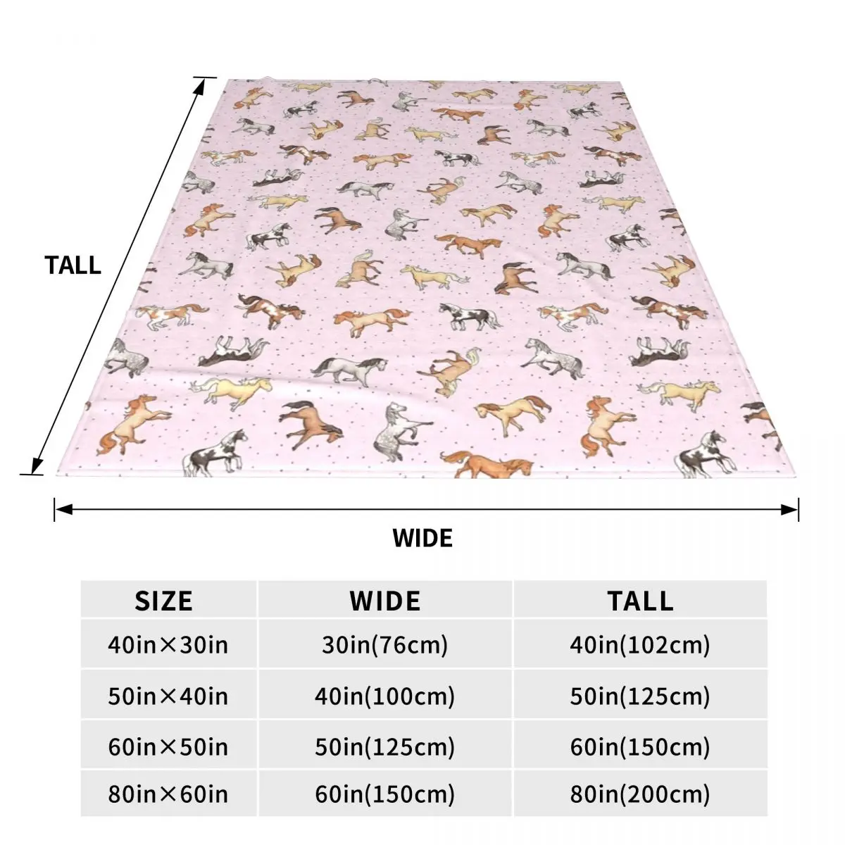 Scattered Horses Spotty On Cherry Blossom Pink Pattern Blanket Soft Flannel Throw Blanket Plush for Bed Living room Home Couch