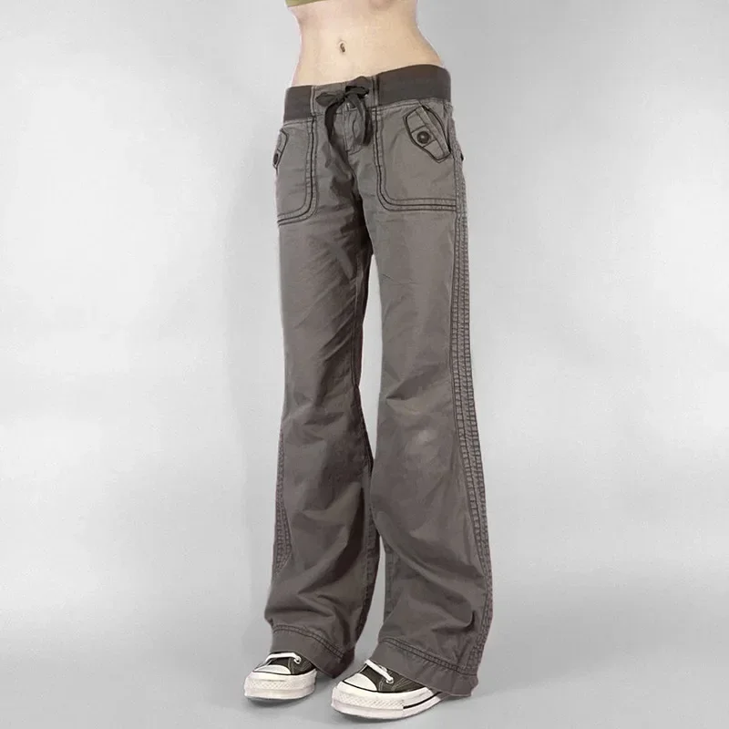 

Retro Lace-up Low Rise Pants Streetwear Patchwork Loose Casual for Women Harajuku Straight Trousers Korean Fashion