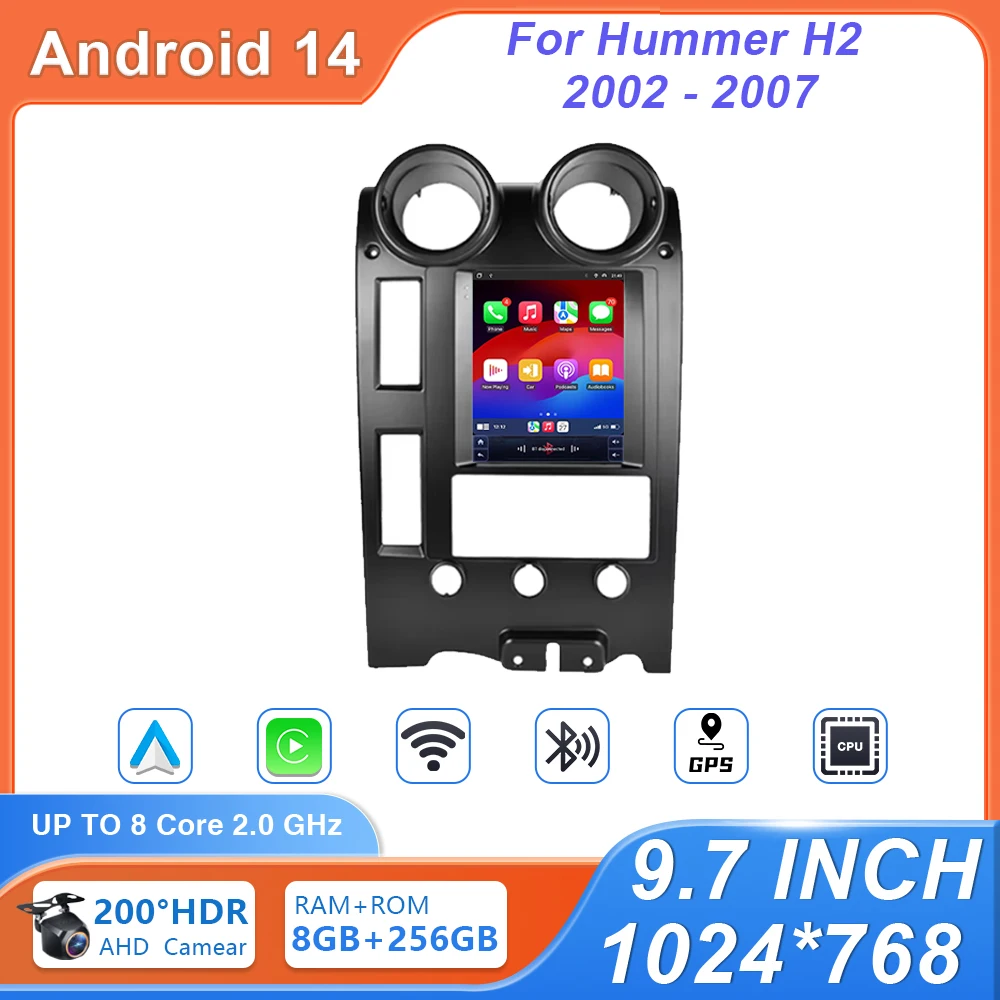 9,7 pulgadas para Hummer H2 2002 - 2007 Android Radio de coche estéreo Auto GPS 5G Wifi navegación Multimedia Playe inalámbrico Carplay din DVD