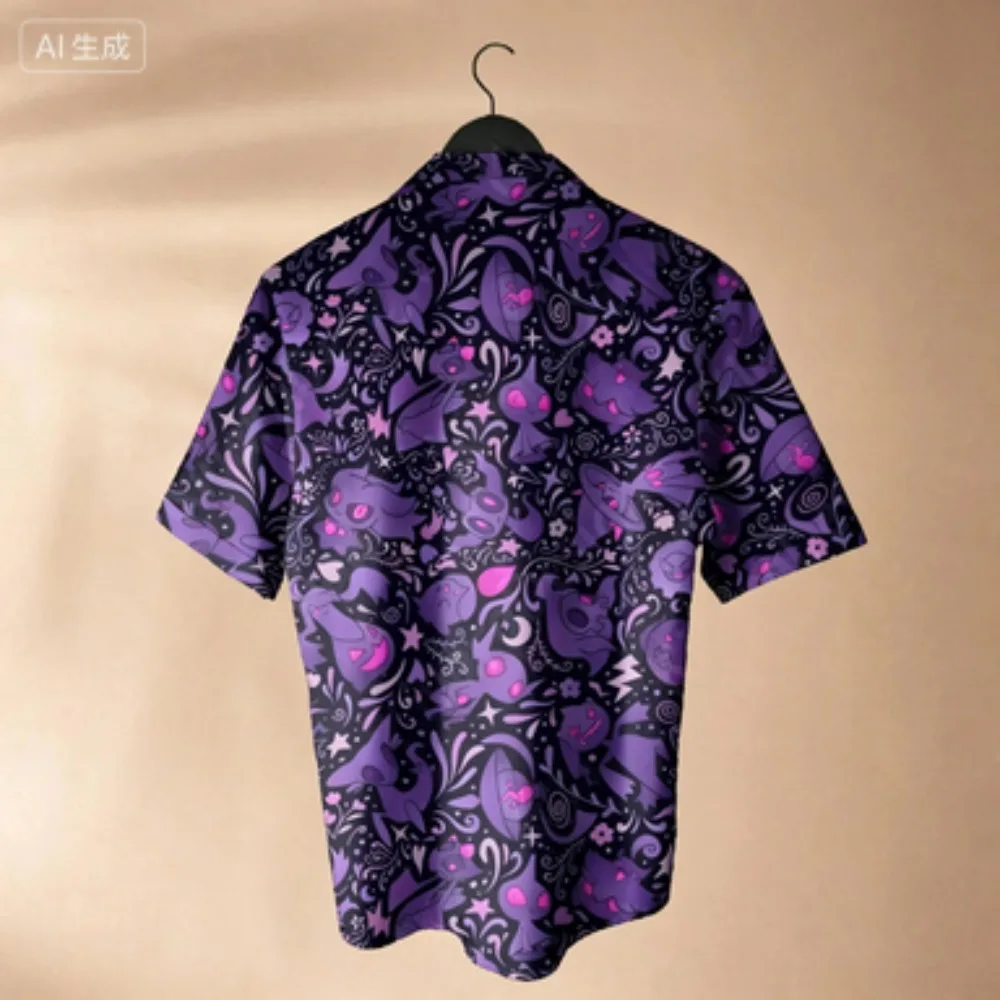 Hot Selling Night Star Love Ghost Printed Short Sleeved Shirt Thin Summer Travel Casual Shirt