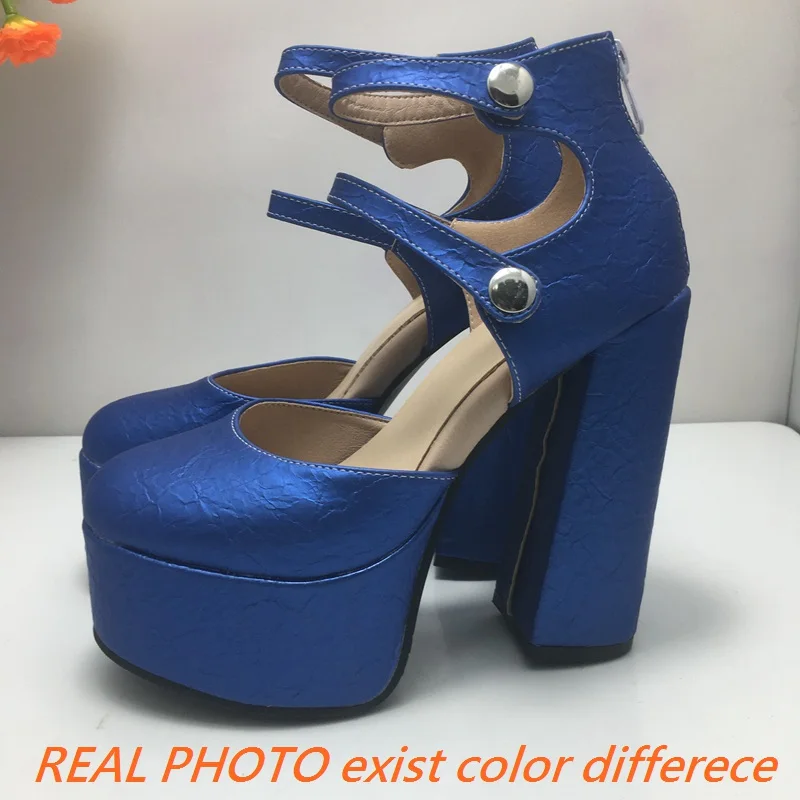 SIMLOVEYO Rounded Toe Extra Tall Chunk Heel 14 cm Elevated Sole 4.5cm Side Zip Ladies Heeled Footwear Large Footwear Sizes 47 48