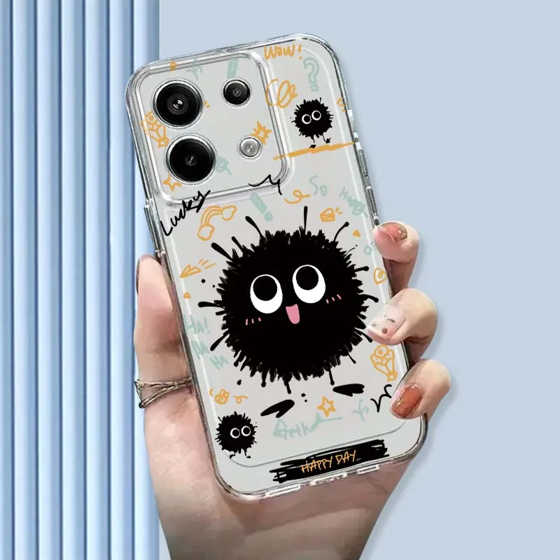 Cute Coal Ball Pattern For Xiaomi Mi Poco F2 F3 F4 F5 F6 X5 X6 X7 Pro TPU Protection Transparent Phone Case