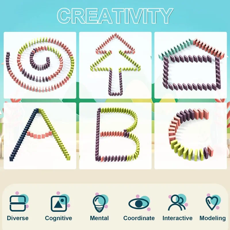 Children's Domino Train Car Audio And Lighting Automatic Laying Brick Colored Domino Block Game DIY Educational Toy Gifts