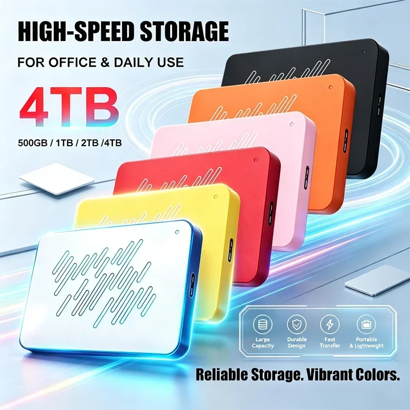 ポータブル外付けハードドライブ-4tb-高速usb30対応-ストレージディスク-カラフルで薄型。ノートパソコン、pc、オフィスでの日常使用に最適。