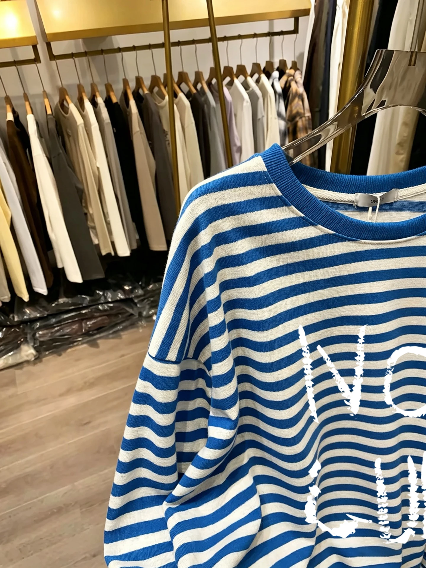 Retro American Striped Color Block round Neck Sweatshirt Women's Loose Long Sleeve Printed Top for Autumn Fashion Ladies' Tee