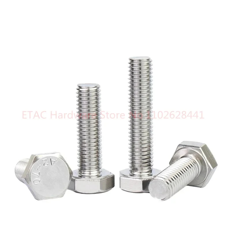 

Din933 304 Stainless Steel M6 M8 M10 M12 M14 M16 Hex Head Bolt Screw Rod 1-5Pcs/Lot Fine Thread Bolts Length 10-100mm