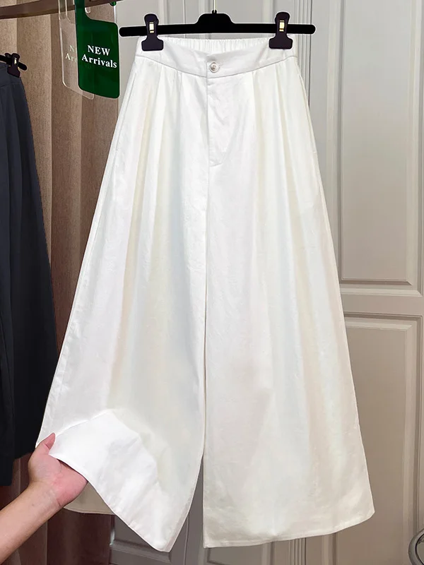 Authentic Fall 2026 Casual Wide Leg Straight Leg Pants Versatile Elastic Waist Nine Point Pants High Waist Button Polyester F...