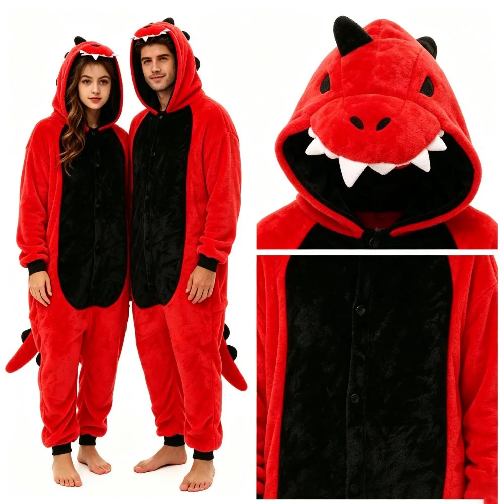 Kigurumi Adult Dinosaur Lion Man Onesie Plush Winter Pajamas Red Black Brown Yellow Woman Pijamas Xmas Halloween Party Costumes