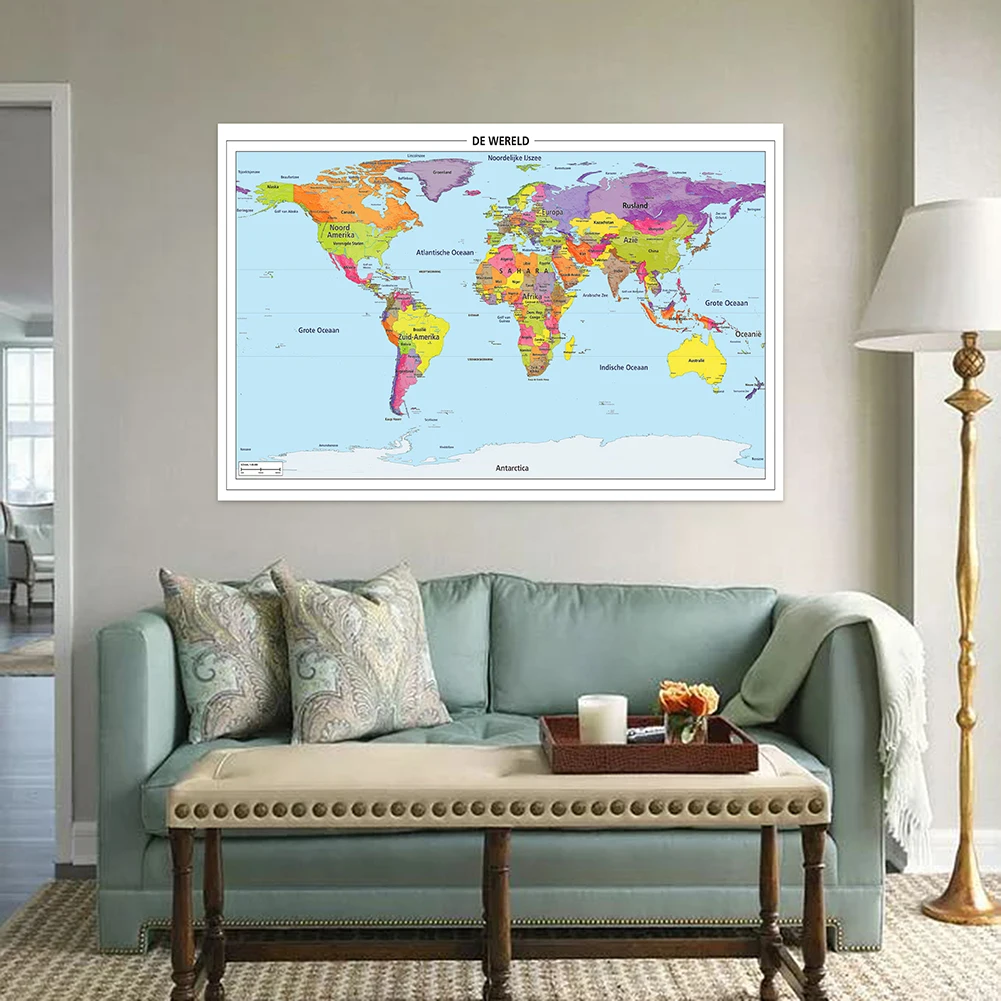 mapa do mundo em holandes poster detalhado tela nao tecida arte da parede quadro decorativo pendurado escritorio e material escolar 150x100cm 01