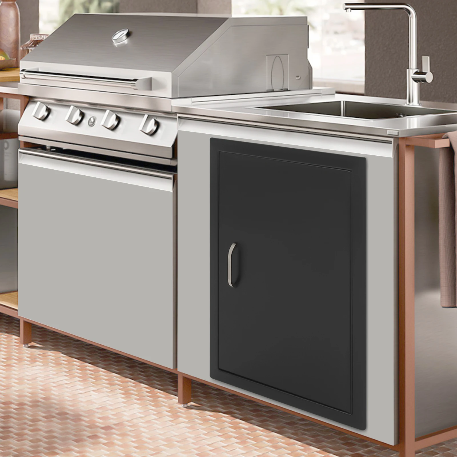 باب وصول للشواء من الفولاذ الأسود مقاس 43 × 58.5 سم، باب خزانة المطبخ الخارجي، لوحة باب الشواية البديلة، سهلة التركيب #2