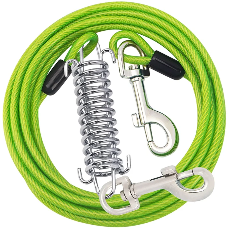 ABKP-Dog Tie Out Cable Dog Runner For Yard Steel Wire Dog Leash With Superior Spring Large Dog Running In Outdoor