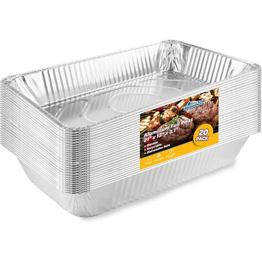 

Large Aluminum Pans Full Size Deep Foil Disposable Durable Large Steam Table Pans for Baking Serving, 21 x 13 x 3 (20Pcs)