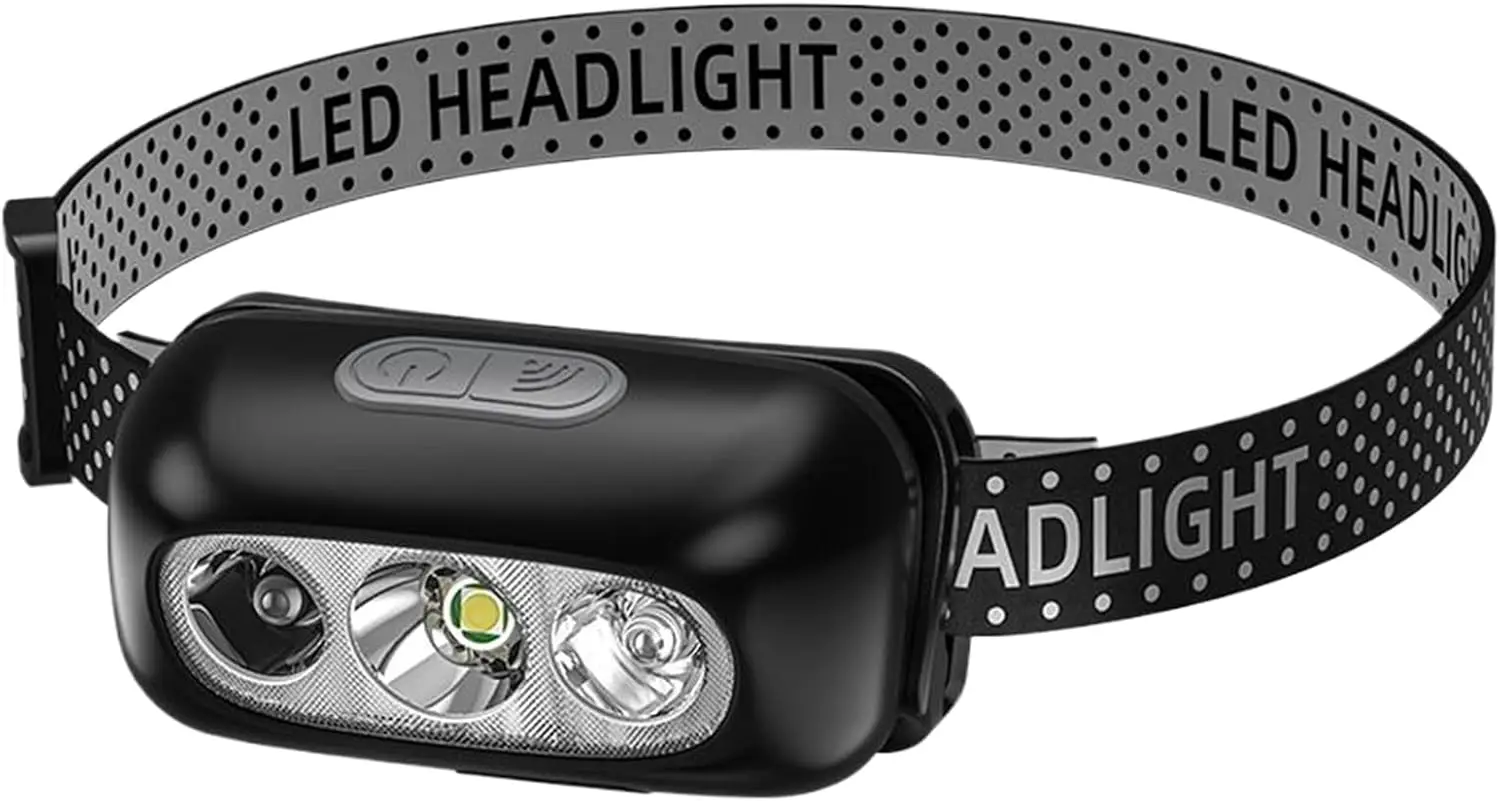 LED Headlamp Rechargeable, Super Bright Headlight Flashlight 3 Modes with Motion Sensor, for Camping Fishing Hiking Gear Repair