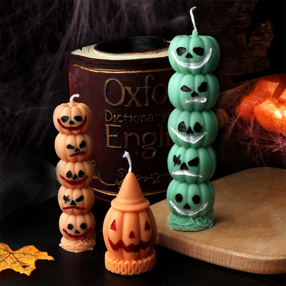 Halloween Angry Pumpkin Silicone Mold 3D Devil Ghost Face Pumpkin Scented Candle Ornament Soap Mold Candle Soap Making Supplies