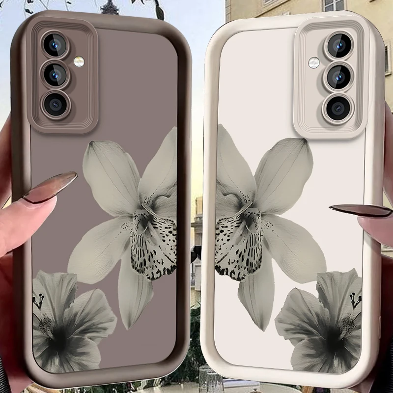 Grey Flowers Case for Samsung Galaxy A53 A50 A50S A36 5G A35 A34 A33 A32 A30 A26 A24 A23 A22 A20 A16 A15 A14 A13 A12 4G Cover