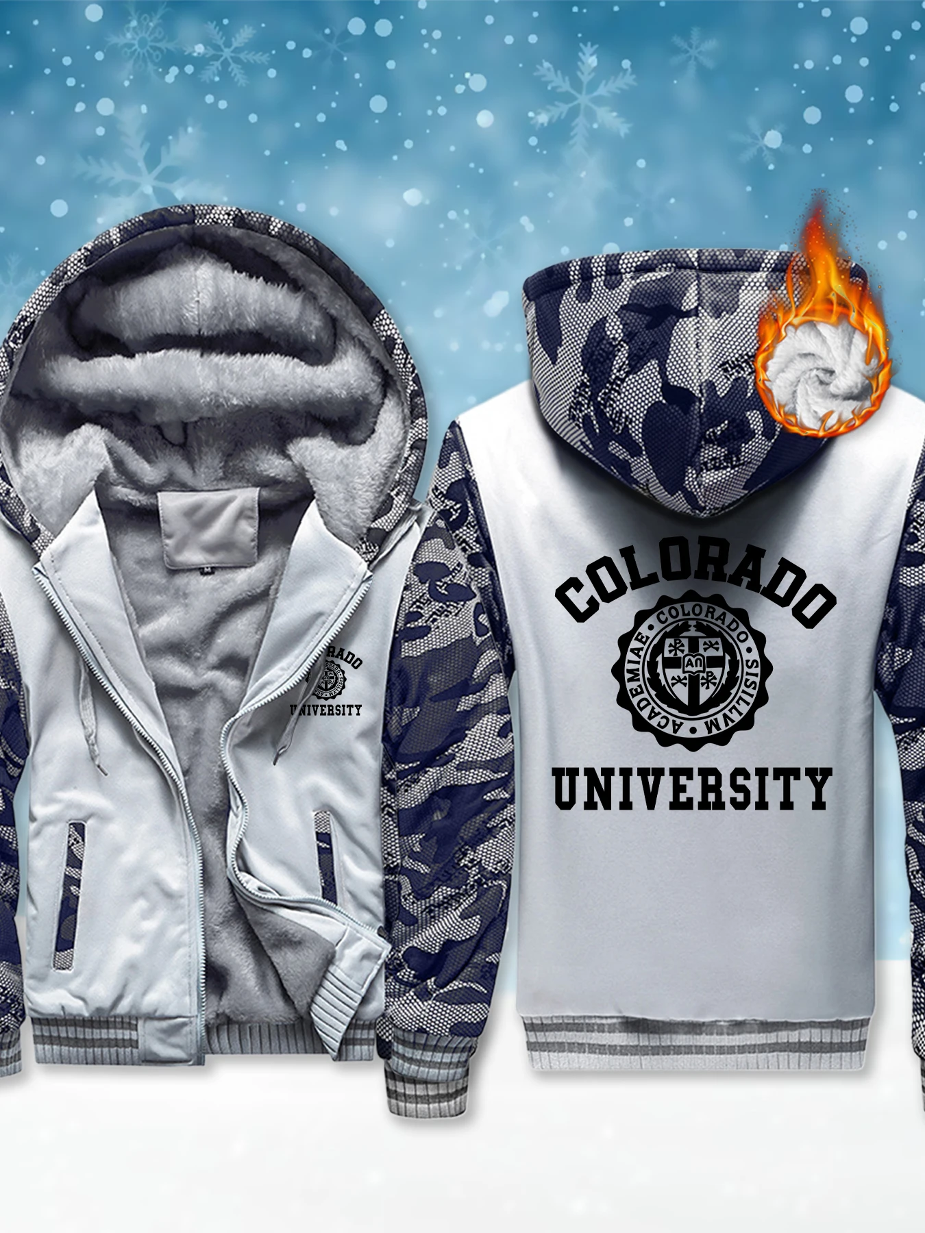 

Мужские куртки на молнии с принтом Колорадоского университета, уличная зимняя куртка, теплые флисовые толстовки с капюшоном, повседневная модная плотная уличная одежда