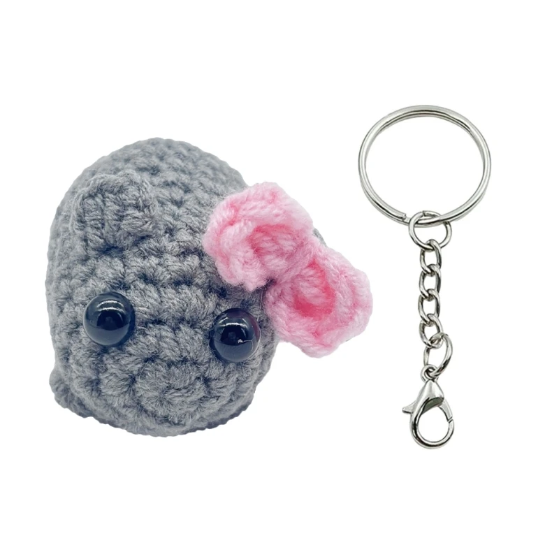 Hand Knitted Sad Hamster Keychain Comfortable Sad Hamster Keychain Accessory Trendy Keyrings Charm Bag Decoration