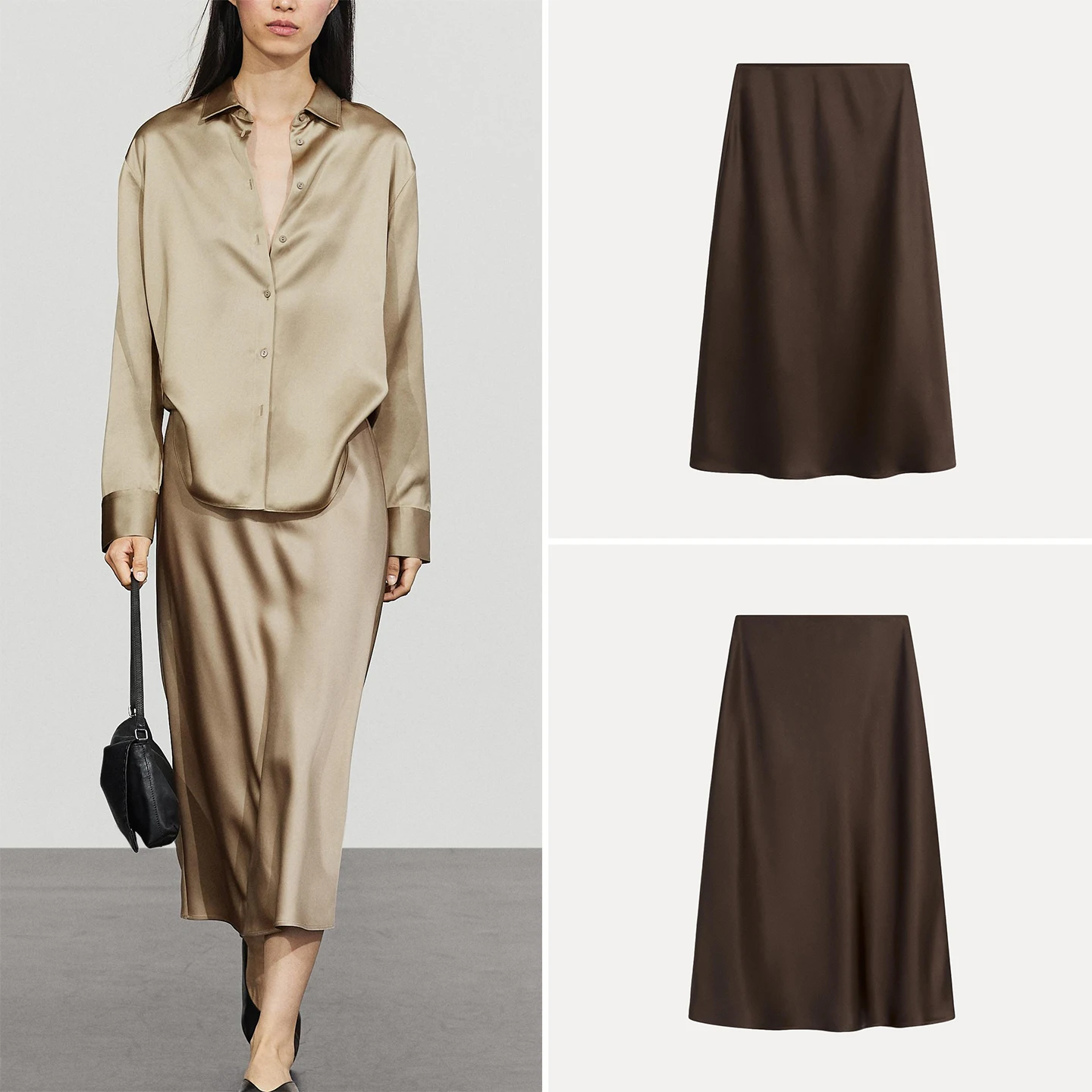 Fashionable Midi A-Line Skirt Women's Autumn Wear Elegant Chic Style Half-length Skirt Standard Fit Zadata Brand
