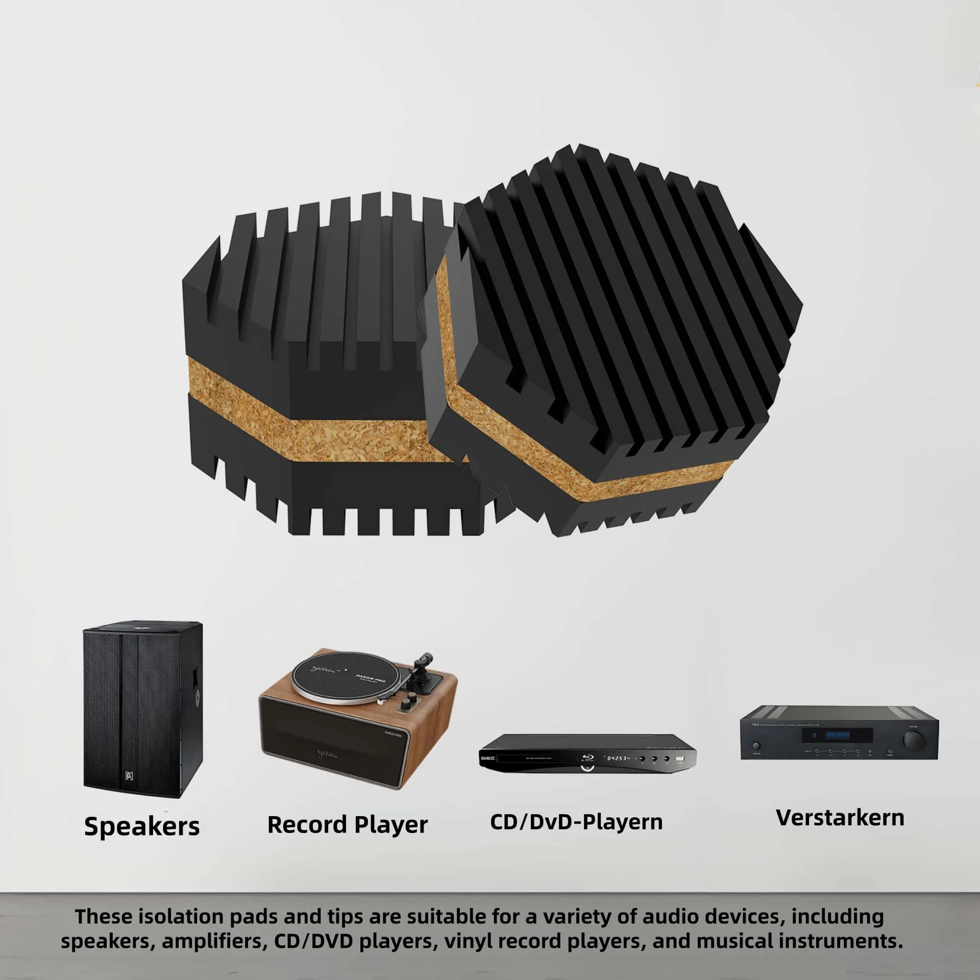 Audiophile Anti‑Vibration Speaker Feet 4Pcs Aluminum Cork Shock Absorbing Isolation Pads for Turntable Amplifier DAC Subwoofer