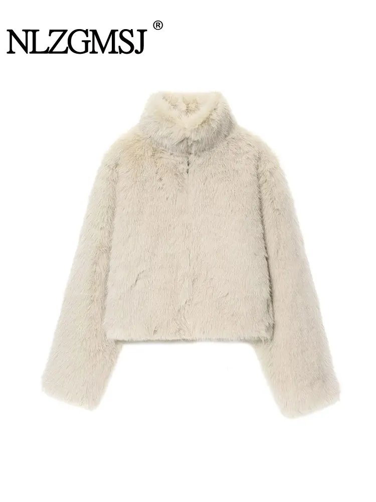 

NLZGMSJ женская зимняя новинка 2025 года, элегантное пальто из искусственного меха, женская модная куртка с длинными рукавами и лацканами, женская теплая верхняя одежда