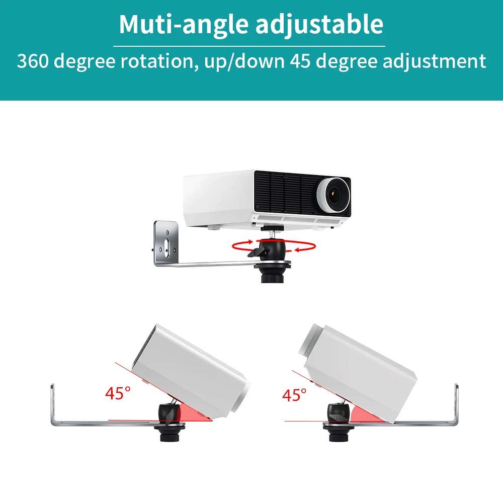 Support de projecteur mural multi-angle réglable en métal, Support universel robuste et Durable pour la plupart des marques