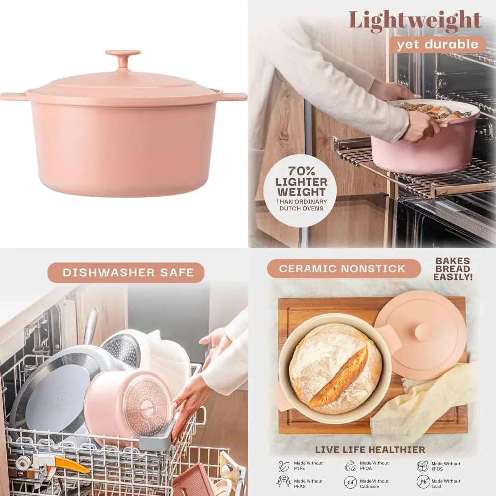 

Nonstick Ceramic Dutch Oven Pot, 5 Quart Lightweight, Perfect for Bread Baking, 10-in-1 Multipurpose Stock Pot, Ideal for Sourdo