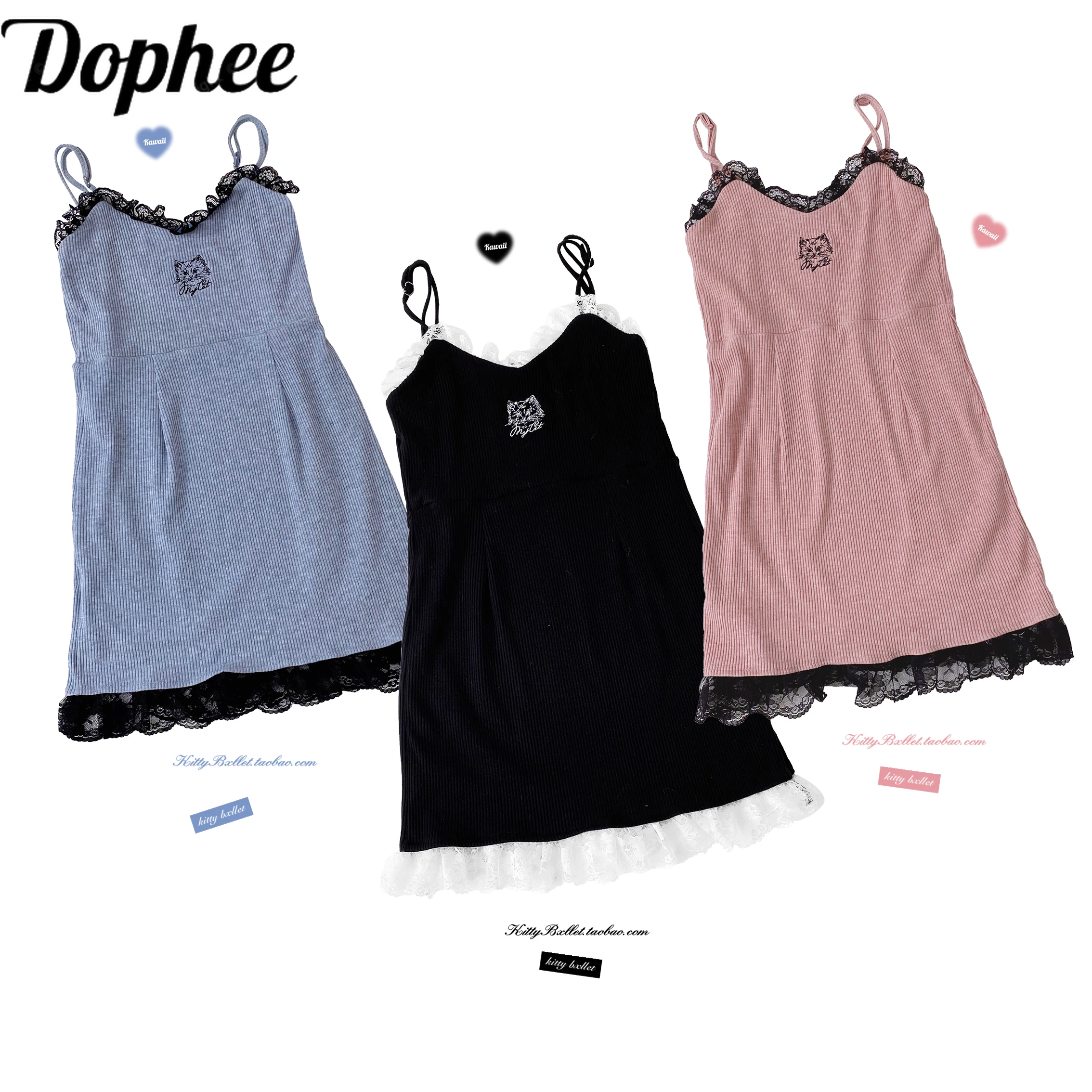 Dophee Original Landmine System Embroidery Wrap Buttocks Dress Lace Splicing Sleeveless Shoulder Strap Mini Dress Young Girls