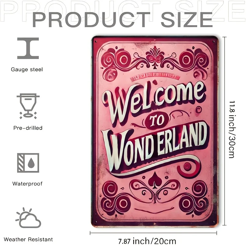 1pc of Vintage-Style Metal Wall Art Sign Saying 'Welcome to Wonderland', Measuring 20X30 cm - a Whimsical Retro Decoration Featu