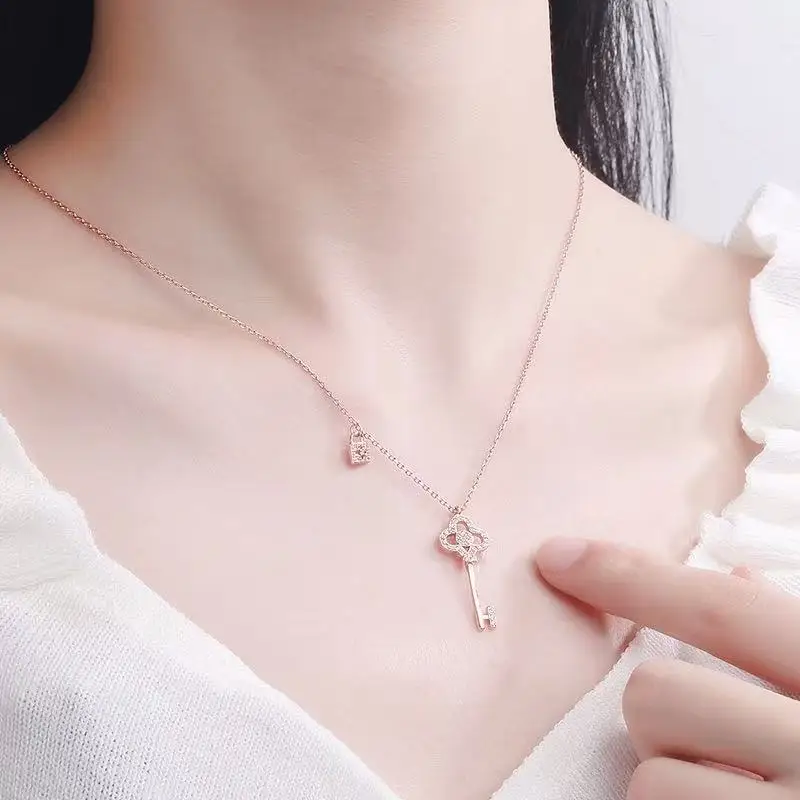 New 925 Sterling Silver Key Style Necklace Simple Charm Pendant Choker Birthday Gift Essence for Women Fine Jewelry