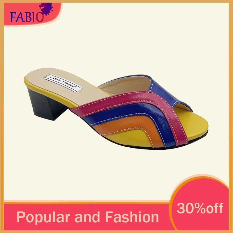 Italian new fashion style multi-color striped splicing design outdoor leisure beach women's slippers