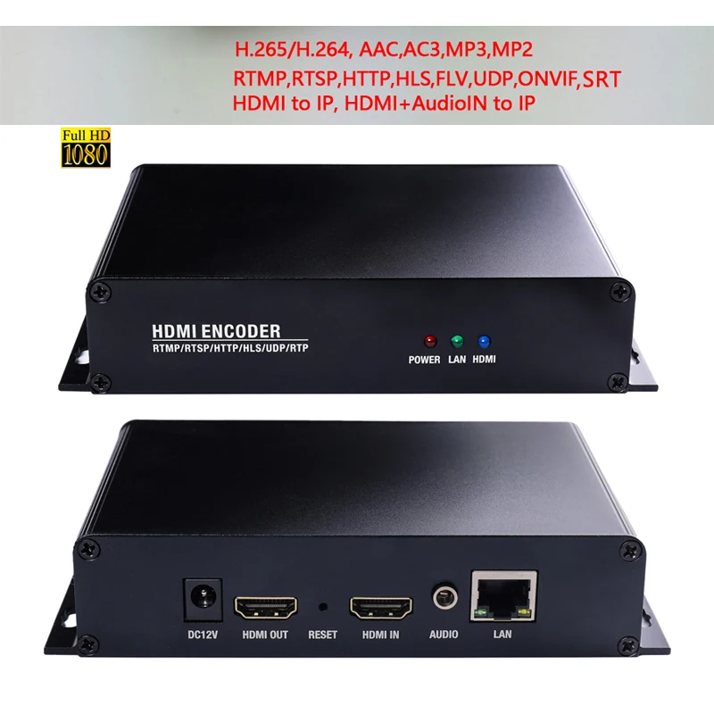 

HDMI to IP H.265/H.264 video Encoder with HDMI Loopout by HTTP RTSP RTMP/RTMPS UDP SRT ONVIF