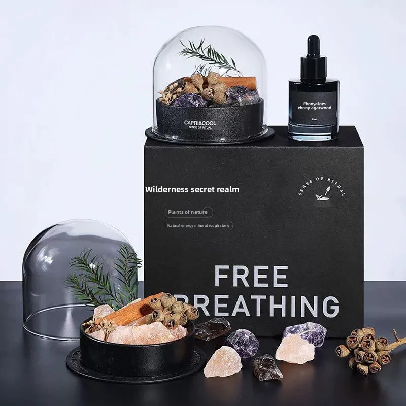 Flameless Aromatherapy Diffuser Stone Gift Set with Crystal Stones – Elegant Style and Long-Lasting Fragrance