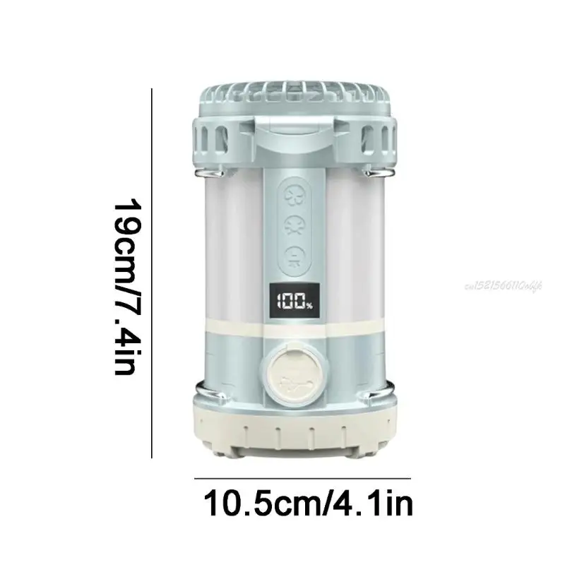 27RB قابلة لإعادة الشحن ضوء المروحة في الهواء الطلق 3 سرعات قابلة للتعديل 4 أوضاع الإضاءة شاشة LCD