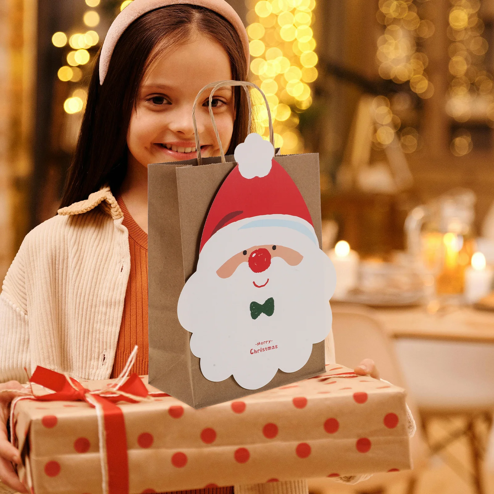 

10pcs Christmas Gift Bags Santa Claus Paper Bags Party Candy Wrapping Large Size Holiday Favor Festival Supplies Present